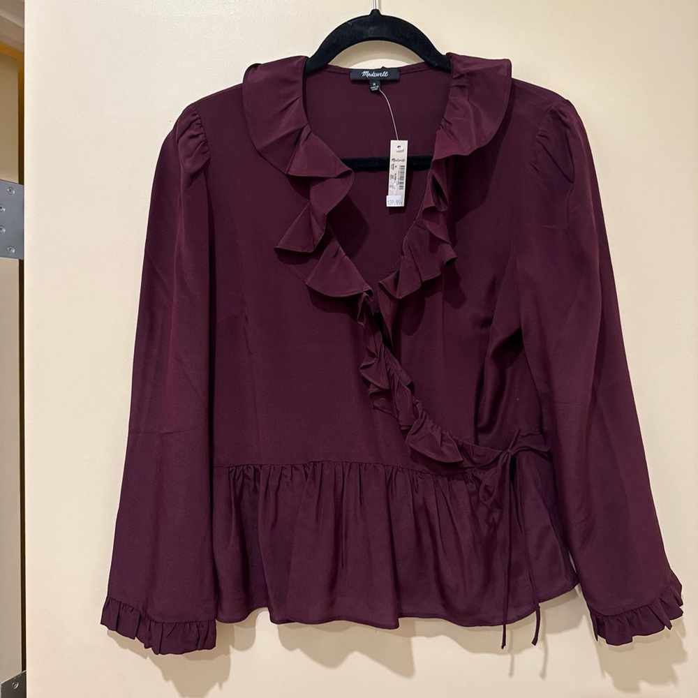 Madewell Ruffle Wrap Blouse - Deep Plum